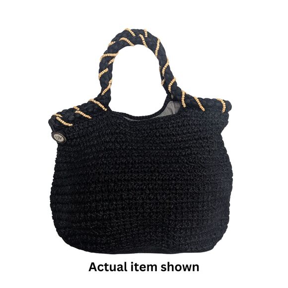 🖤 The Sak Black Crochet Large Hobo Bag Double Strap Boho Chic Shoulder Tote - Picture 2 of 8